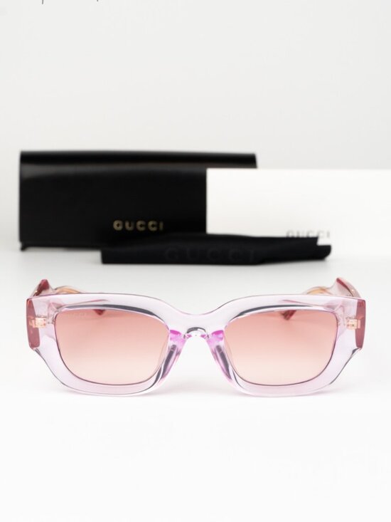 Gucci Women Sunglasses Transparent Pink Burgundy Grad Square GG1558SK 004 NEW main image 6
